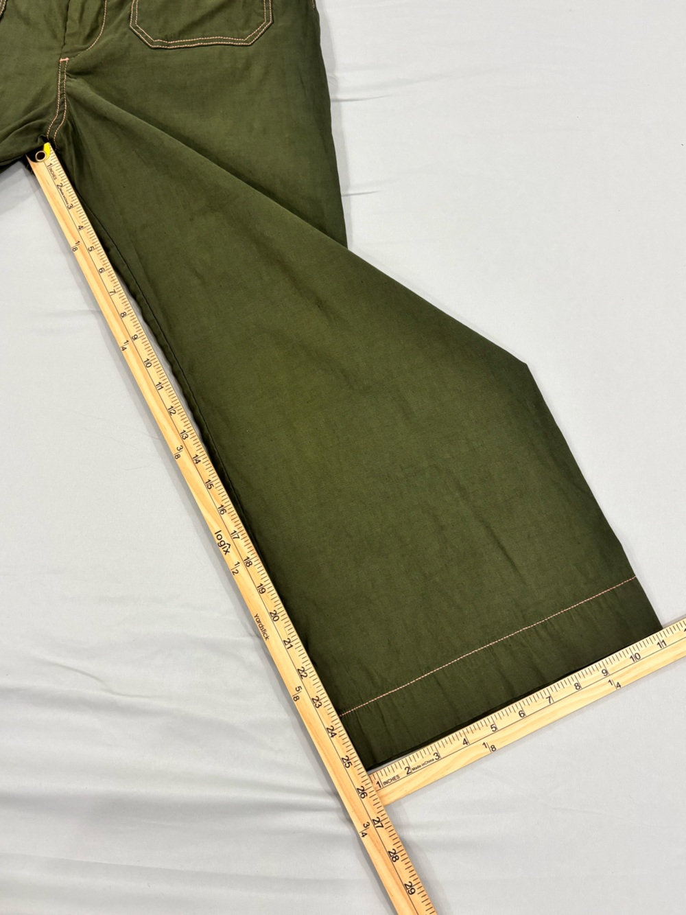 Anthropologie Maeve The Colette Crop Wide-Leg Pants Contrast Stitch Olive 32 - Picture 7 of 11